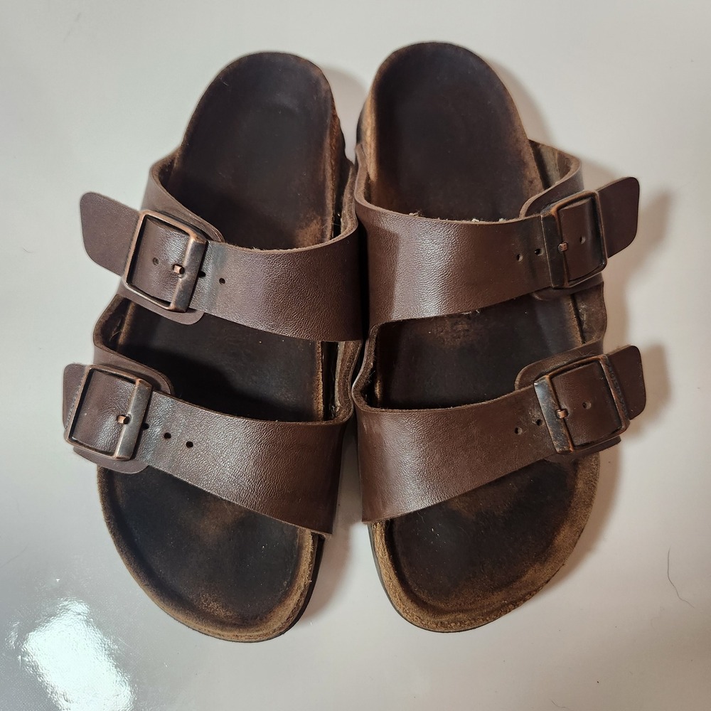 Birkenstock Arizona Dark Brown Oiled Leather Soft Footbed Two Strap Sandals